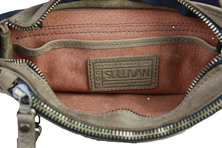 Барсетка, чоловіча сумка месенджер на плече шкіряна ручної роботи оливкова 25х21х5 Sullivan smvp75(40) smvp75(40) фото