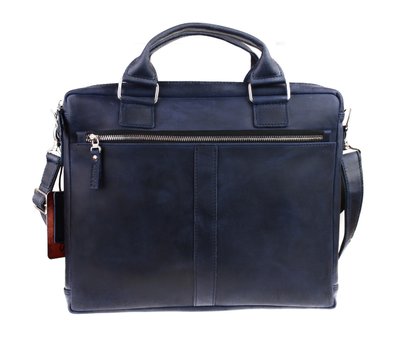 Мужская кожаная сумка для ноутбука синяя портфель А4 smg14(45) фото