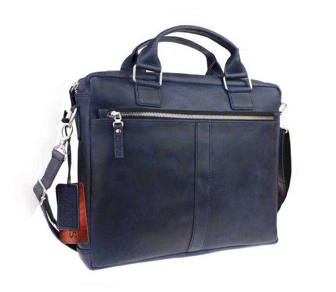 Чоловіча шкіряна сумка для ноутбука синя портфель А4 smg14(45) фото