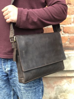 Мужская кожаная сумка для ноутбука коричневая кожаный портфель А4 smg15(50) фото