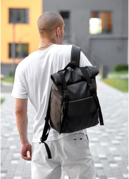 Чоловічий рюкзак ролл екошкіра Sambag RollTop Milton чорний з клапаном 24251001m фото