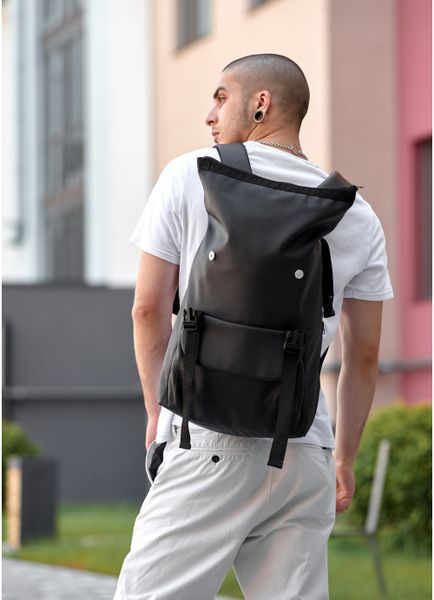Чоловічий рюкзак ролл екошкіра Sambag RollTop Milton чорний з клапаном 24251001m фото