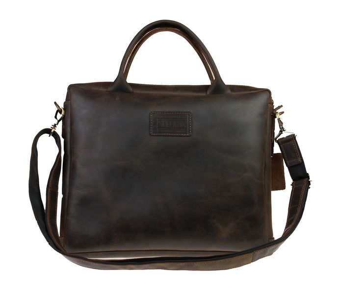 Чоловіча шкіряна сумка для ноутбука коричнева шкіряний портфель А4 smg19(48) фото