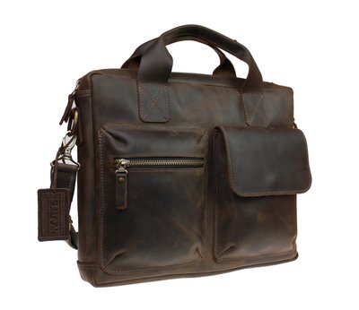 Мужская кожаная сумка для ноутбука коричневая кожаный портфель А4 smg20(46) фото