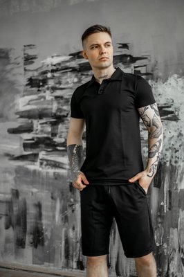 Комплект летний мужской черный Lacosta футболка поло + шорты 1622627631 фото