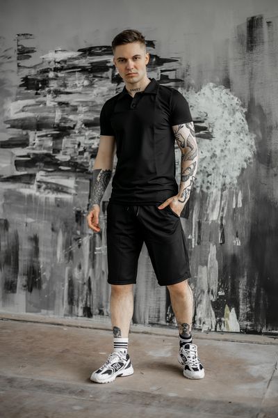 Комплект літній чоловічий Lacosta чорний футболка поло + шорти 1622627631 фото