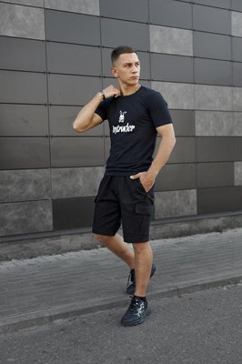 Комплект летний мужской футболка черная Bunny + шорты черные Miami 9767300380 фото