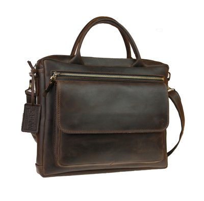 Чоловіча шкіряна сумка коричнева портфель для ноутбука 14 smg19(48) фото