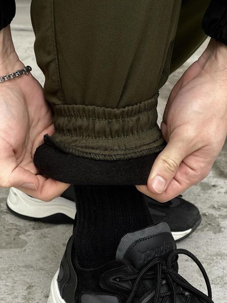 Штани чоловічі карго утепленні на флісі з кишенями Хакі 16951377358 фото