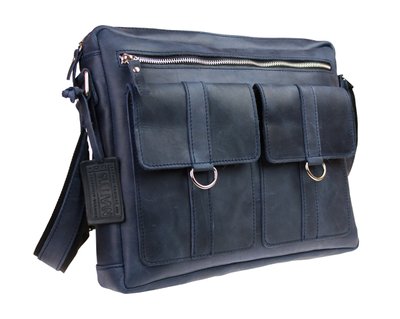Чоловіча шкіряна сумка для ноутбука синя портфель А4 Sullivan smg23(40) фото